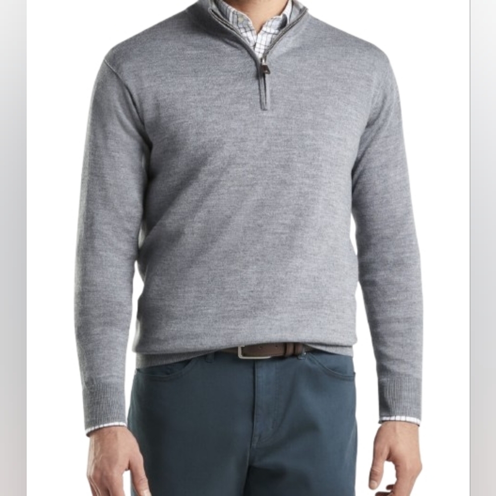 Peter Millar Gray Merino/Silk Zip Up Sweater